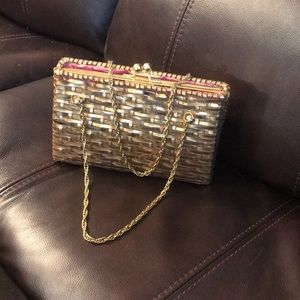 Gold wicker Lilly Pulitzer clutch purse